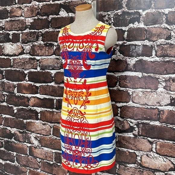 Anthropologie Tabitha Dress Banded Totem Stripes Embroidered Sheath Size 4 - Picture 5 of 16